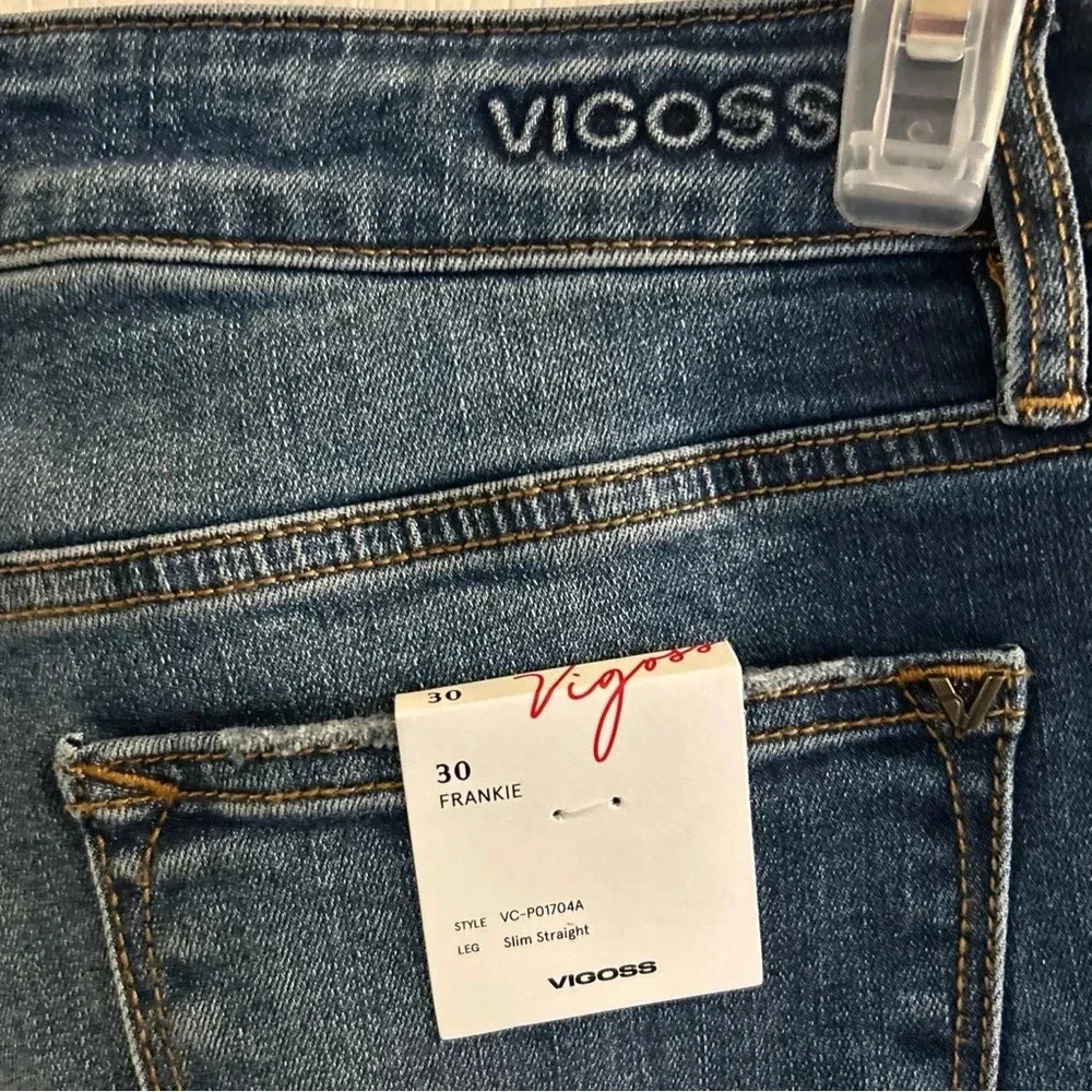 Vigoss Jeans Womens 30 Frankie Slim Straight Size 30 Distressed Button Fly NEW - Picture 8 of 11